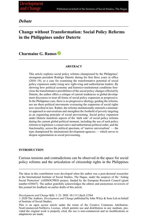 Change without Transformation: Social Policy Reforms in the Philippines.